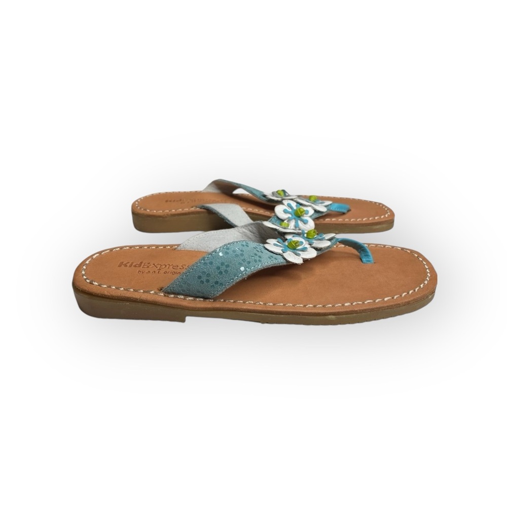 new Kid Express ❉ Martinique Leather Flip Flop Thong Sandal ❉ Turquoise ❉ 12 ❉ - Picture 3 of 16